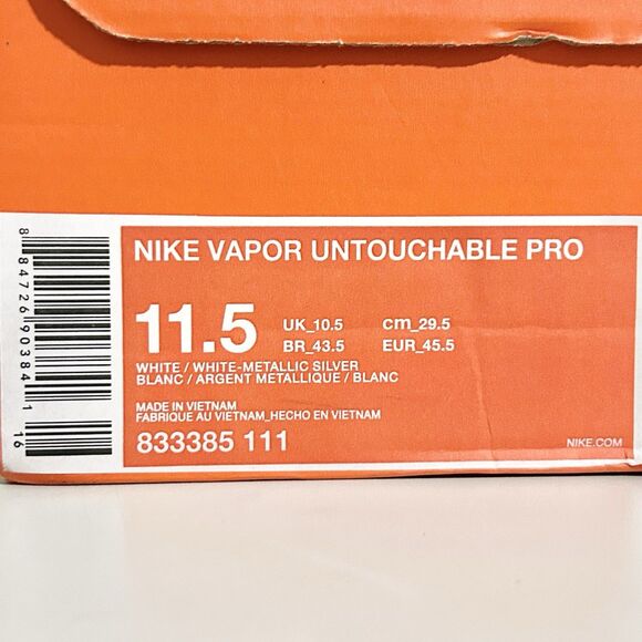 Nike Vapor Untouchable Pro “White Silver” Men’s Size 11.5 Football Cleats main image 8